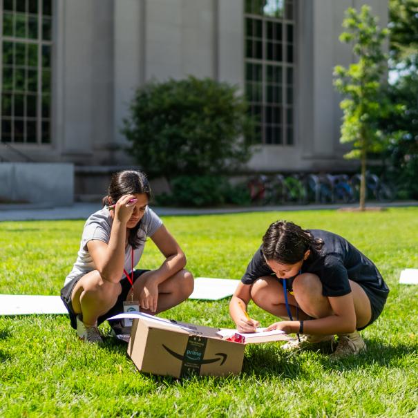 Students working together outside of MIT